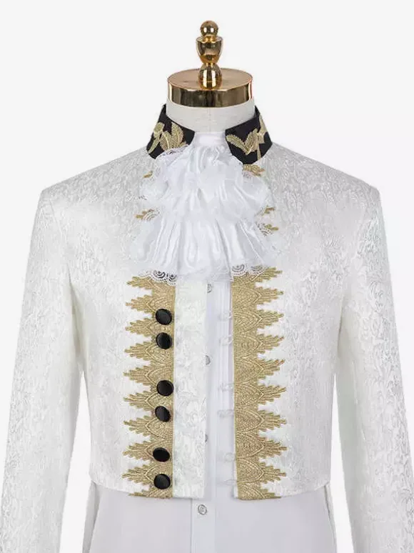 Costumes Vintage Blanc Volants Boutons Jacquard Manches Longues Costumes Rétro Pour Homme