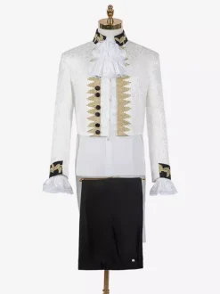 Costumes Vintage Blanc Volants Boutons Jacquard Manches Longues Costumes Rétro Pour Homme