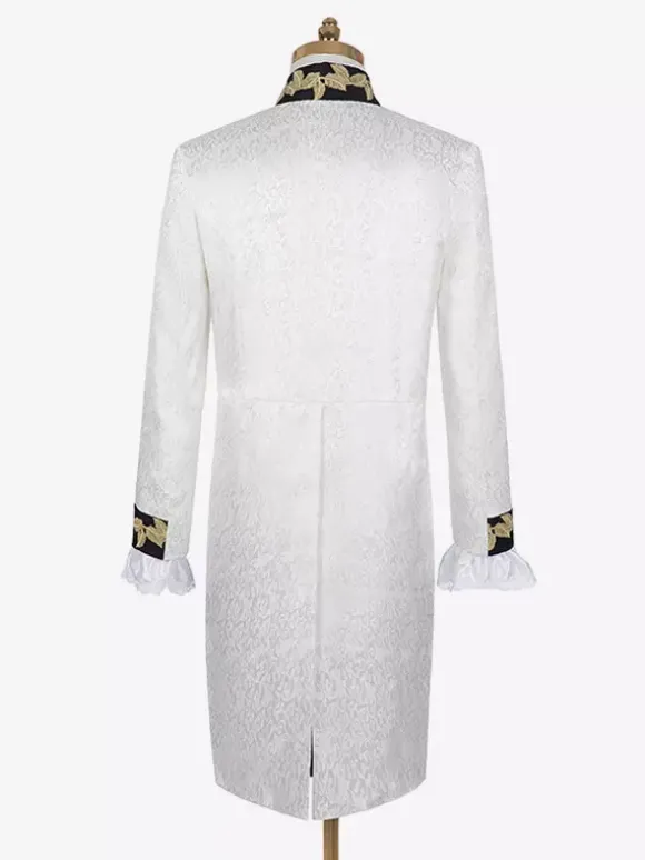 Costumes Vintage Blanc Volants Boutons Jacquard Manches Longues Costumes Rétro Pour Homme