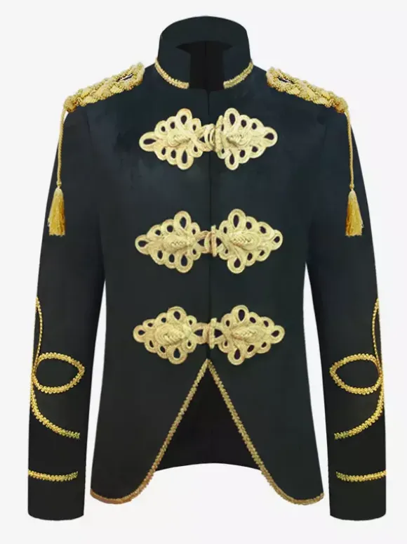 Costumes Vintage Bleu Foncé Haut Boutons Polyester Manches Longues Costumes Rétro Pour Homme