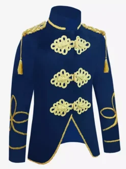 Costumes Vintage Bleu Foncé Haut Boutons Polyester Manches Longues Costumes Rétro Pour Homme