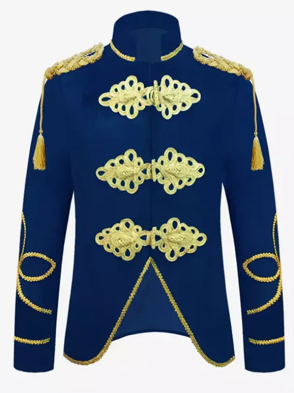 Costumes Vintage Bleu Foncé Haut Boutons Polyester Manches Longues Costumes Rétro Pour Homme
