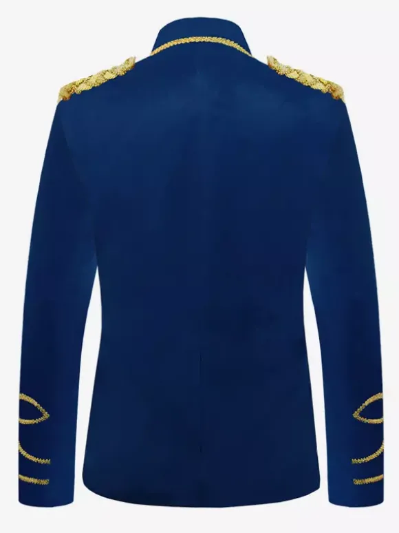 Costumes Vintage Bleu Foncé Haut Boutons Polyester Manches Longues Costumes Rétro Pour Homme