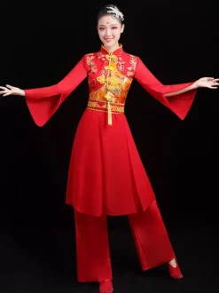 Costumes Chinois Costume De Danse Du Dragon Rouge Costumes De Carnaval Tenue 2 Pièces Déguisements Halloween
