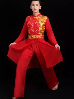 Costumes Chinois Homme Costumes De Danse Du Dragon Rouge Kung Fu Carnaval Déguisements Halloween