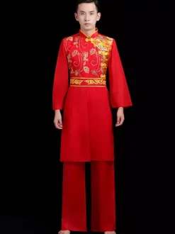 Costumes Chinois Homme Costumes De Danse Du Dragon Rouge Kung Fu Carnaval Déguisements Halloween