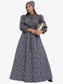 Costumes coloniaux pour femmes musulmanes ensemble chemisier et jupe fleurie 2 pièces costumes de cosplay rétro de ferme