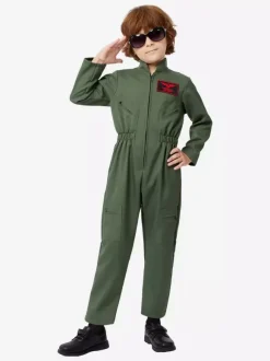 Costumes de combinaison de pilote pour garçons pour enfants Costumes de carnaval d'Halloween vert chasseur