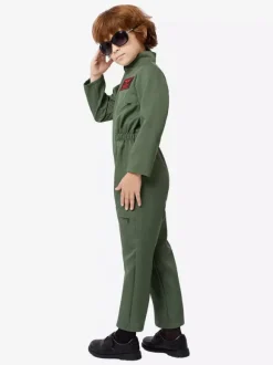 Costumes de combinaison de pilote pour garçons pour enfants Costumes de carnaval d'Halloween vert chasseur