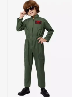 Costumes de combinaison de pilote pour garçons pour enfants Costumes de carnaval d'Halloween vert chasseur