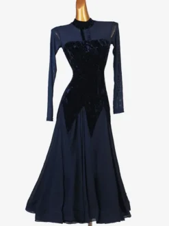 Costumes de danse Ballroom encre robe bleue Lycra Spandex femmes Wear Dancing
