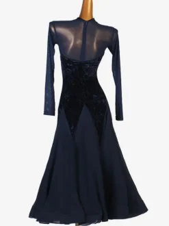 Costumes de danse Ballroom encre robe bleue Lycra Spandex femmes Wear Dancing
