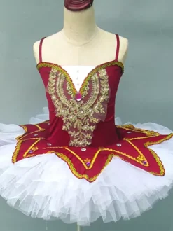 Costumes de danse de Ballet bordeaux filles ballerine en dentelle à paillettes ensemble de robe