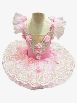 Costumes de danse de ballet rose fille ballerine enfant dentelle nbsp; fleurs robe en polyester robe vêtements de danse