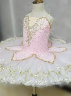 Costumes de Danse de Ballet Rose Femme Adulte Ballerine Paillettes Applique Dentelle Polyester Robe Ensemble Vêtements de Performance