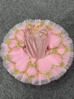Costumes de danse de Ballet rose enfant fille robe de ballerine à volants en dentelle