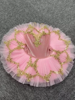 Costumes de danse de Ballet rose enfant fille robe de ballerine à volants en dentelle