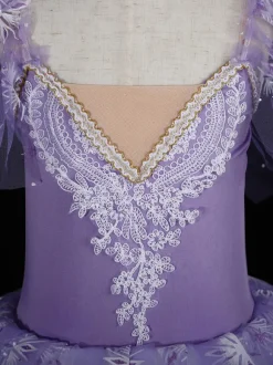 Costumes de Danse de Ballet Violet Femme Enfant Ballerine Volants Dentelle Imprimé Floral Robe en Polyester Vêtements de Danse