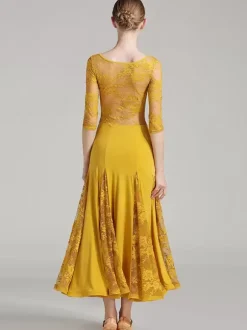 Costumes de danse de salon jaune pour femmes robe de danse transparente élégante