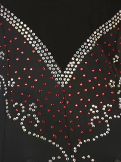 Costumes De Danse De Salon Manches Longues Noir Femmes Élégantes Lycra Spandex Strass Robe Vêtements De Danse