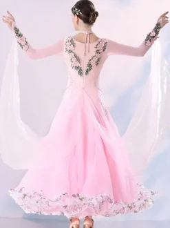 Costumes De Danse De Salon Robe En Lycra Pour Femme Rose Vêtements De Danse