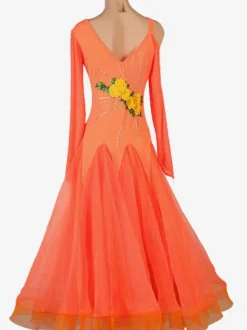 Costumes de danse de salon Robe Lycra Spandex Orange pour femmes Vêtements de danse