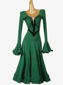 Costumes de danse de salon Vert Femme Bloc de Couleur Lycra Spandex Robe Volants Robe de Danse
