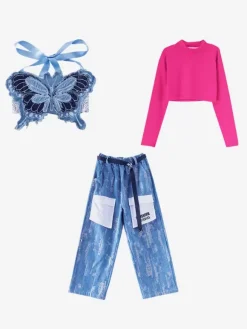 Costumes de danse Jazz pantalons en Polyester pour filles haut vêtements de danse