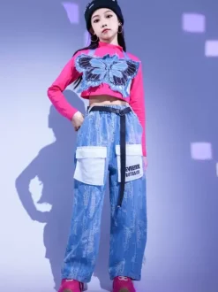 Costumes de danse Jazz pantalons en Polyester pour filles haut vêtements de danse