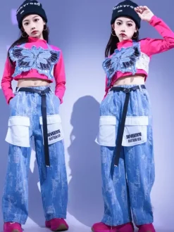 Costumes de danse Jazz pantalons en Polyester pour filles haut vêtements de danse