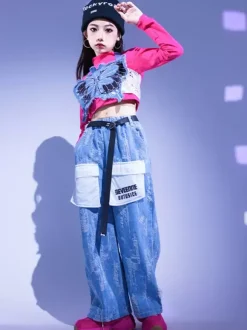 Costumes de danse Jazz pantalons en Polyester pour filles haut vêtements de danse