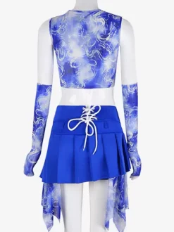 Costumes de danse Jazz pour femmes en mousseline de soie Lycra Spandex jupe fendue gants haut vêtements de danse