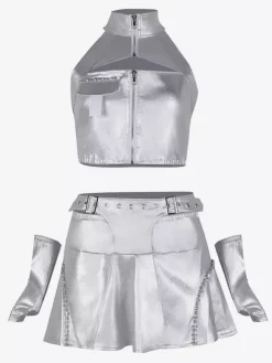 Costumes de danse jazz pour femmes avec fermeture éclair argentée sur le devant Ensembles de danse jazz Vêtements de danse