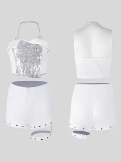Costumes De Danse Jazz Top Short Pailleté Pour Femmes Ensemble De Danse
