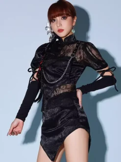 Costumes de danse noirs pour femmes Jazz Hip Hop Punk Jupe Top Jupe Ensemble Vêtements de danse