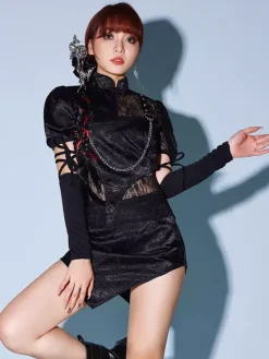 Costumes de danse noirs pour femmes Jazz Hip Hop Punk Jupe Top Jupe Ensemble Vêtements de danse