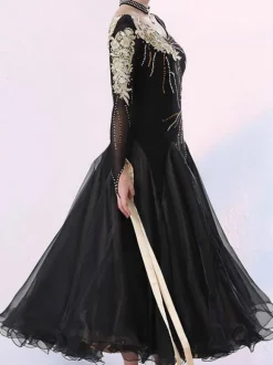 Costumes De Danse Salon Robe En Couches Élégante Femme Noires