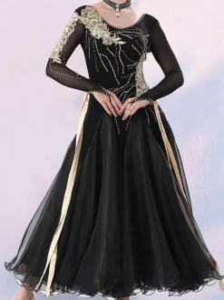 Costumes De Danse Salon Robe En Couches Élégante Femme Noires