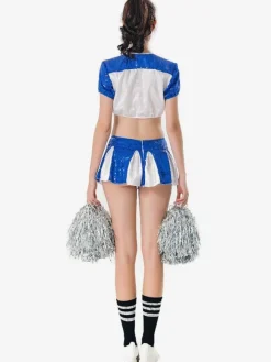 Costumes de Déguisement Cheerleader Pom-Pom Girl Adulte Sexy Femmes Déguisements Sexy Imprimés Moulants Deux Pièces à Col V avec Manches Courtes Taille Haute Bicolores
