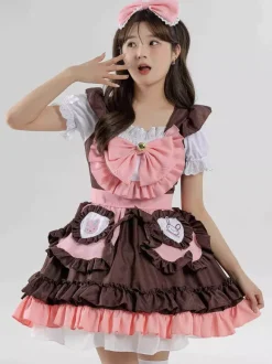 Costumes de femme de chambre Robe de fille marron café