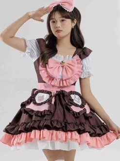 Costumes de femme de chambre Robe de fille marron café
