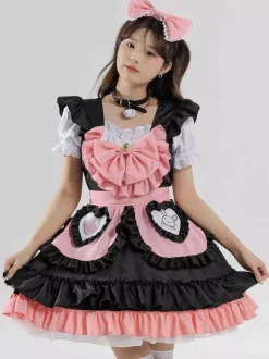Costumes de femme de chambre Robe de fille marron café