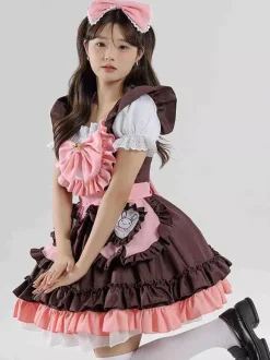 Costumes de femme de chambre Robe de fille marron café