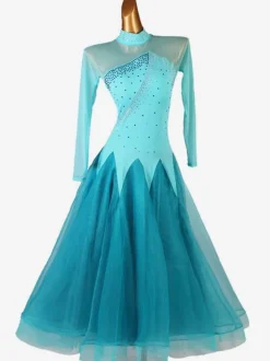 Costumes de robe de danse de salon bleu cyan femmes Lycra Spandex ensemble robe vêtements de danse