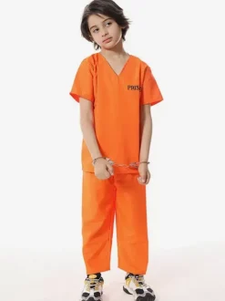 Costumes d'Halloween pour enfants Ensemble de polyester d'Halloween orange Pantalon haut pour enfant