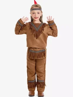 Costumes d'Halloween pour enfants Ensemble d'Halloween marron café Couvre-chef en polyester pour enfants Pantalons