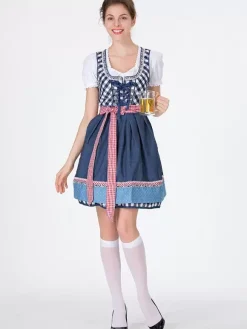 Costumes d'Oktoberfest Ensemble de tablier et robe rétro à carreaux verts Costumes de vacances