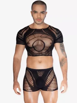 Costume sexy pour homme ensemble transparent en polyester pour boîte de nuit