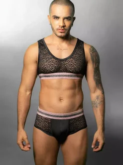 Costume sexy pour homme Gogoboy en dentelle pour jeu de rôle ensemble haut et pantalon court