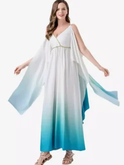 Costumes Grecs Robe Élégante Bleu Ciel Clair Ensemble Ombré Déguisement Carnaval